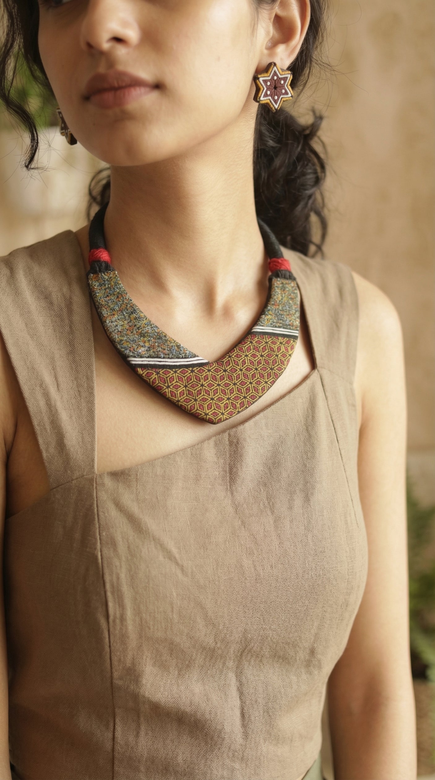 Rajwada Geometric Handcrafted Terracotta Clay Necklace Set