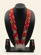 Red Patola Print Statement Pendant Collar Necklace