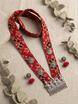 Red Patola Print Statement Pendant Collar Necklace