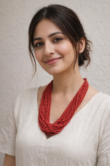 Red Beads Layered Necklace