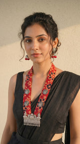 Red Patola Print Statement Pendant Collar Necklace