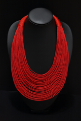 Red Handmade Silk Threads Multi-Layer Statement African Choker Necklace
