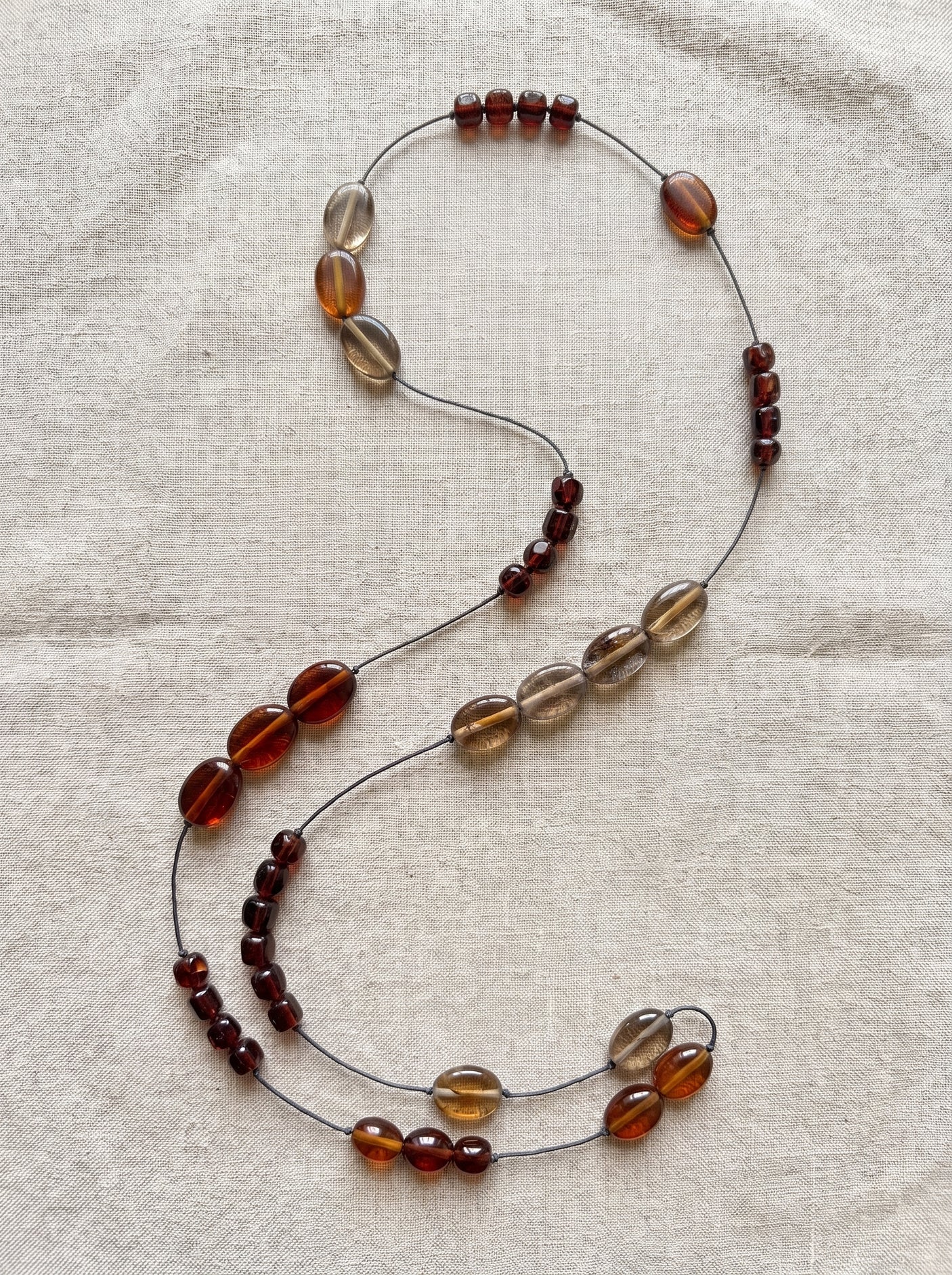 Red and Brown Glass Beads Long Rope Closure Necklace