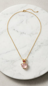 Rose Quartz Heart & Ruby Accent Gold Pendant on Dainty Gold Chain Necklace