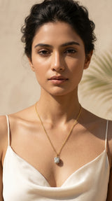 Rough Cut Aquamarine Crystal Drop Gold Chain Necklace