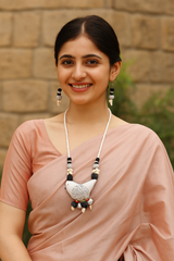 Kantha Embroidered White and Black Fabric Handmade Necklace