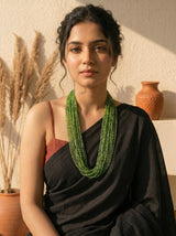 Sage Green Lustrous Beads Hand Beaded Multi-Layer Necklace