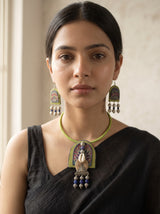 Shades of Green and Blue Hand Painted Fabric Choker Necklace Set