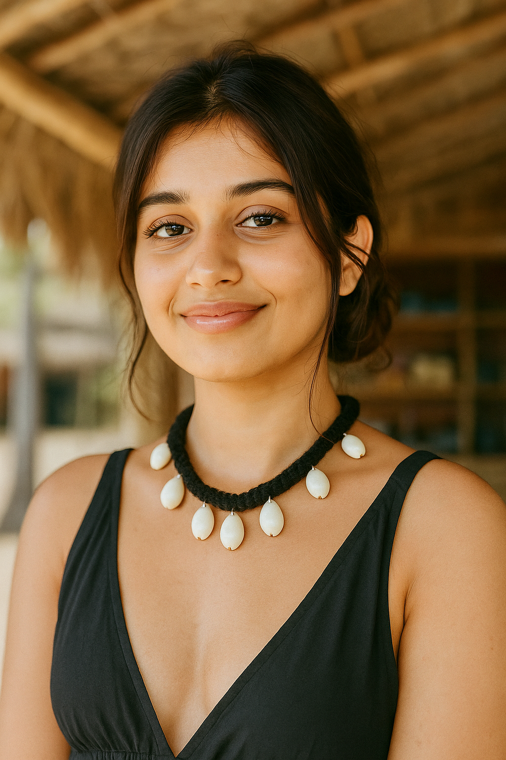 Shells Hand Braided in Black Threads Adjustable Choker Necklace