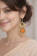 Trendy Triangular Orange Terracotta Danglers