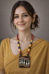 Tribal Motifs Beaded Terracotta Necklace Set