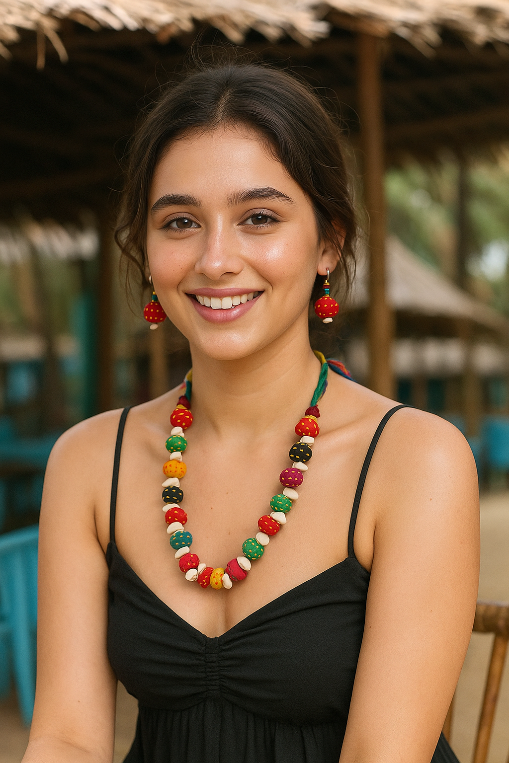 Upcycled Fabric Kantha Embroidered Handmade Necklace Set with Cowrie Details