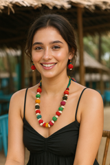 Upcycled Fabric Kantha Embroidered Handmade Necklace Set with Cowrie Details