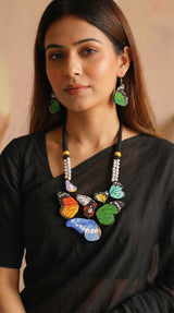 Vibrant Butterfly Hand Painted Terracotta Clay Necklace Set