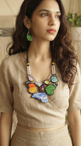 Vibrant Butterfly Hand Painted Terracotta Clay Necklace Set
