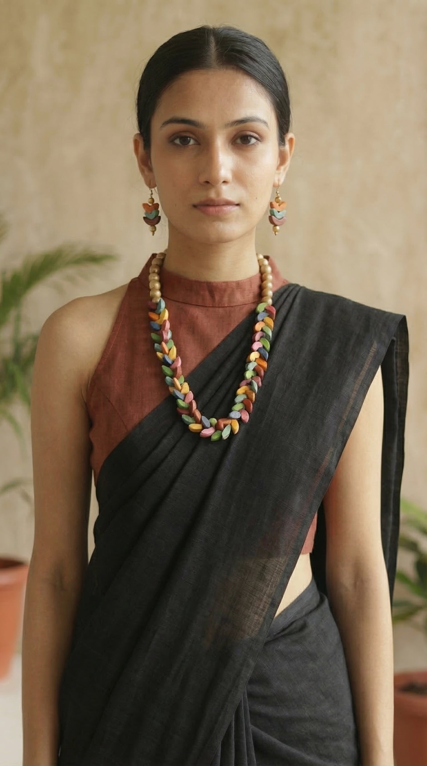 Vibrant Multi-Color Arcs Hand Painted Terracotta Clay Necklace Set