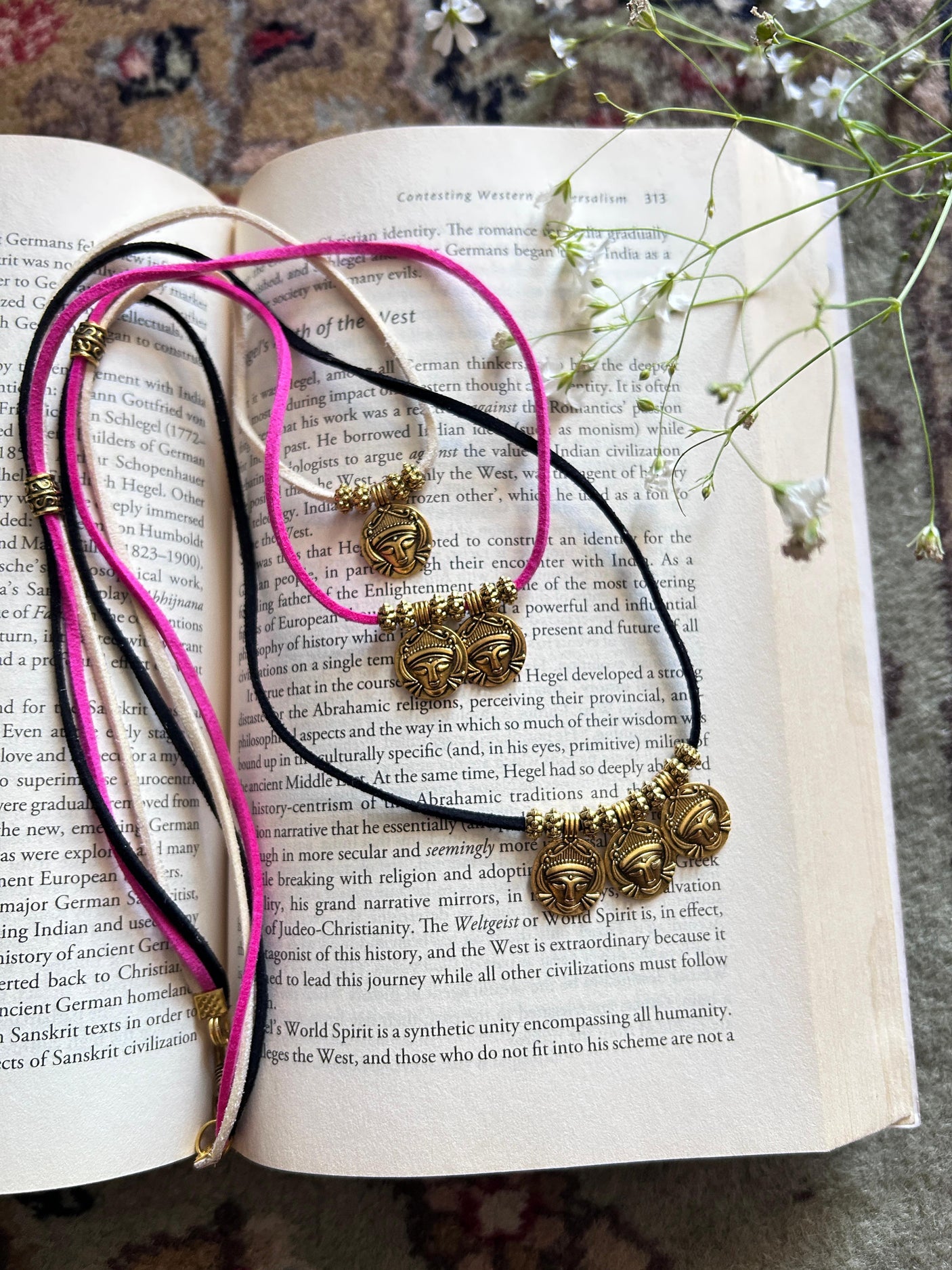 3 Layer Necklace with Gold Finish Religious Motifs Metal Charms