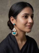 Turquoise Moon & Pearl Drop Earrings with Natural Gemstones