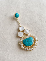 Turquoise Moon & Pearl Drop Earrings with Natural Gemstones