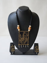 Hand Painted Fabric Black and Gold Necklace Set
