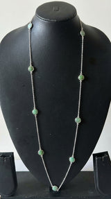 Natural Gemstones Embedded Silver Long Chain Necklace