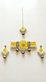Yellow Pearl Choker Fabric Necklace Set with Maang Tika