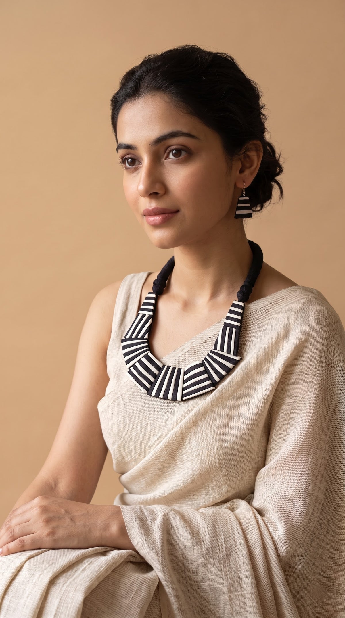 Monochrome Handcrafted Terracotta Clay Choker Necklace Set