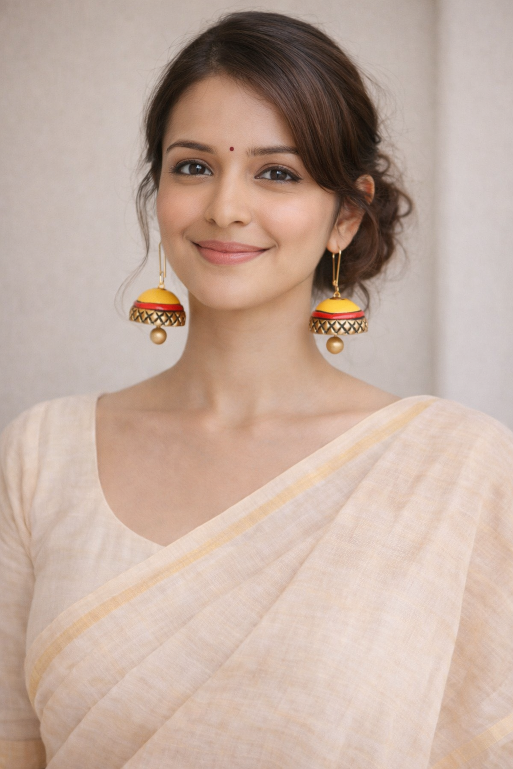 Yellow Dome Shaped Terracotta Jhumka Earrings