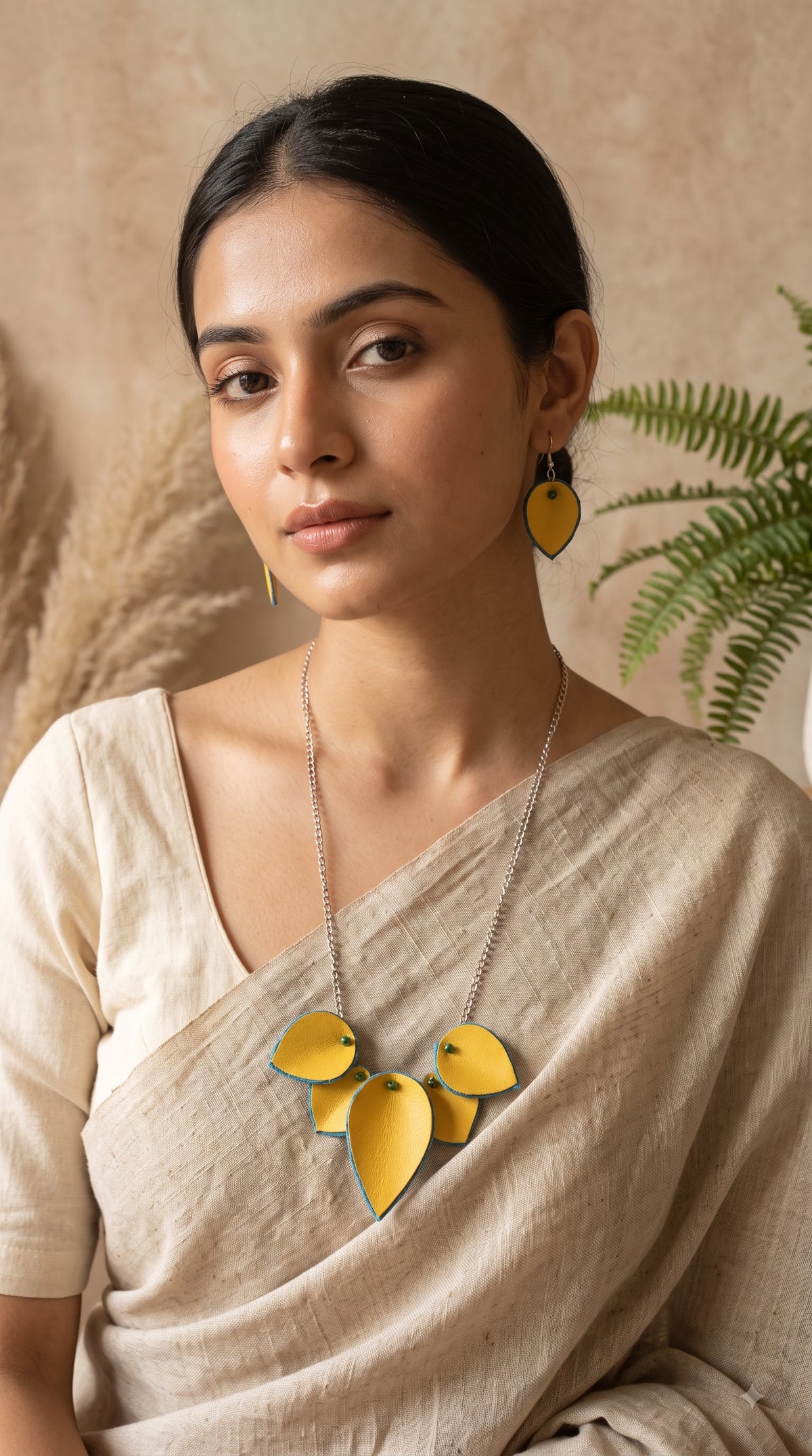 Yellow Flower Petals Handmade Fabric Necklace Set