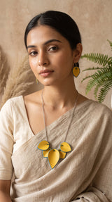 Yellow Flower Petals Handmade Fabric Necklace Set