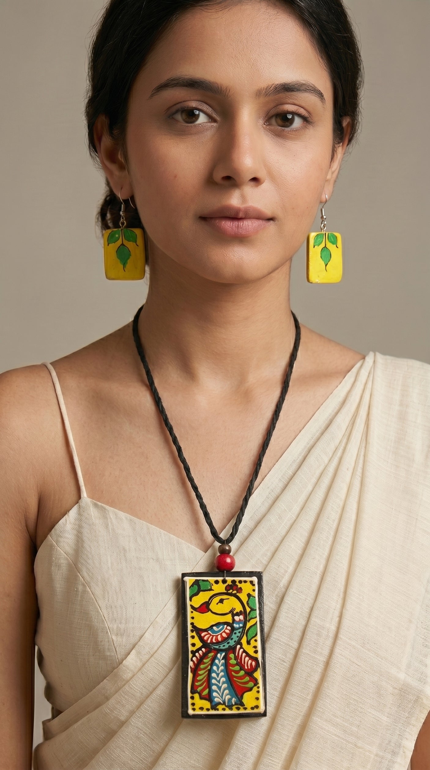 Yellow & Multi-Color Hand-Painted Fish Ceramic Necklace Set