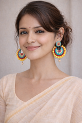 Yellow and Blue Crescent Shaped Terracotta Chandbalis