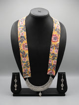Mustard Yellow Floral Sanganeri Print Statement Pendant Collar Necklace