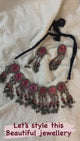 Pinkish Orange Enamel Painted Elaborate Afghani Choker Necklace Set with Adjustable Thread Closure