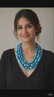 Multi-Layer Shades of Blue Earthy Tones Fabric Beads Necklace
