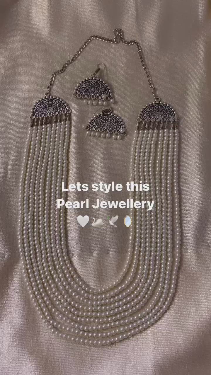Multi layered White Pearl Beaded Necklace Set