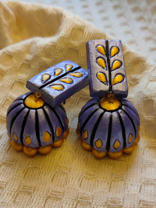 Stylish Violet Elongated Dome Shaped Terracotta Earrings