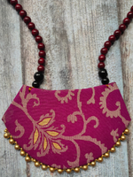 Load image into Gallery viewer, Festive Fuchsia Fabric Necklace Set with Wooden Beads Closure
