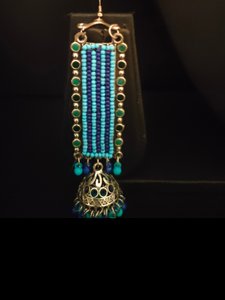 Blue Dual Tone Beads Metal Dangler Earrings with Jhumka