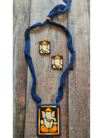 Load image into Gallery viewer, Handmade Ganesha Terracotta Necklace Set with Blue Thread Closure
