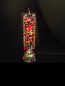 Multi-Color Beads Metal Dangler Earrings with Jhumka