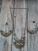 Load image into Gallery viewer, Long Chain Half-Moon Pendant Necklace with Chandbali Earrings
