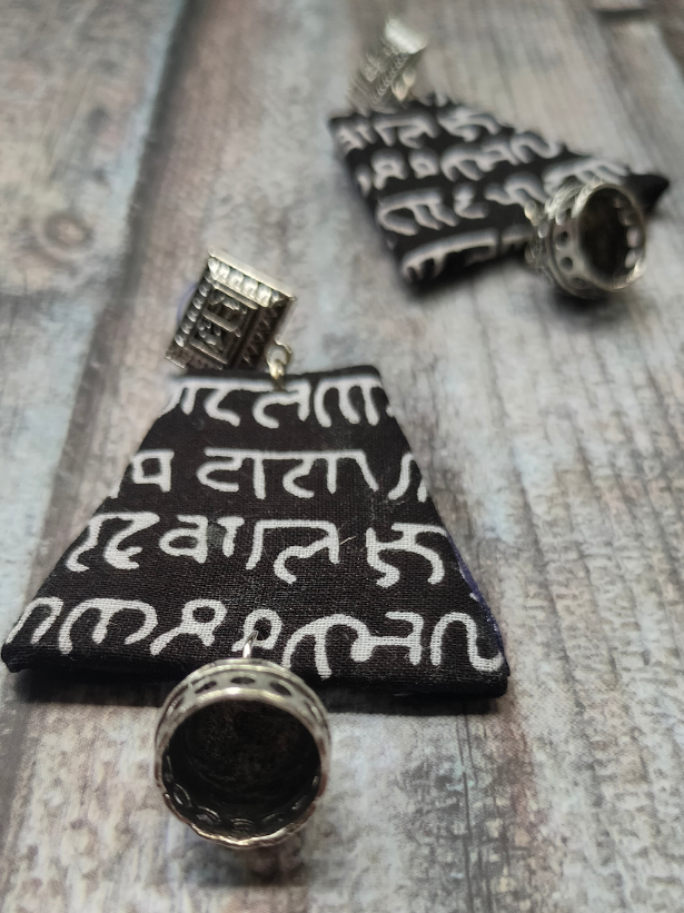 Mantra Printed Fabric and Metal Dangler Earrings