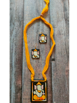 Handmade Ganesha Terracotta Necklace Set with Yellow Thread Closure