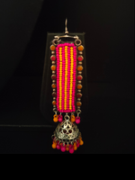 Load image into Gallery viewer, Pink and Yellow Beads Metal Dangler Earrings with Jhumka
