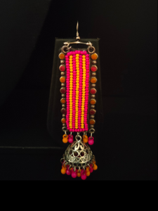 Pink and Yellow Beads Metal Dangler Earrings with Jhumka