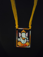 Load image into Gallery viewer, Handmade Ganesha Terracotta Necklace Set with Yellow Thread Closure
