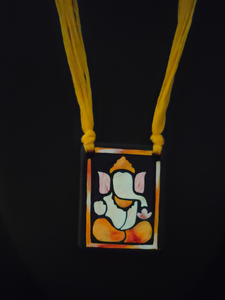 Handmade Ganesha Terracotta Necklace Set with Yellow Thread Closure