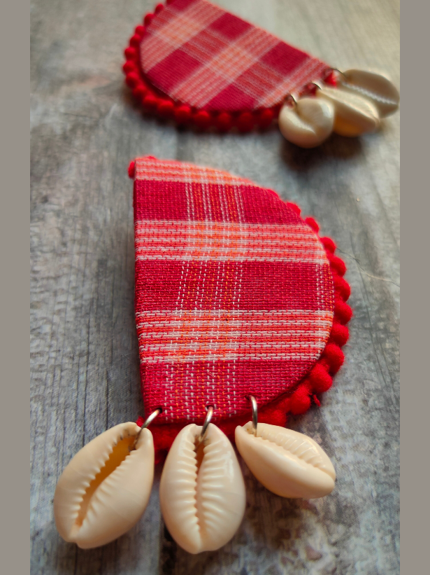 Fabric Earrings with Shell Danglers