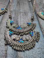 Load image into Gallery viewer, Long Chain Half-Moon Pendant Necklace with Chandbali Earrings
